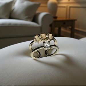 Elegant Gold Double Band Ring/Cubic Zirconia